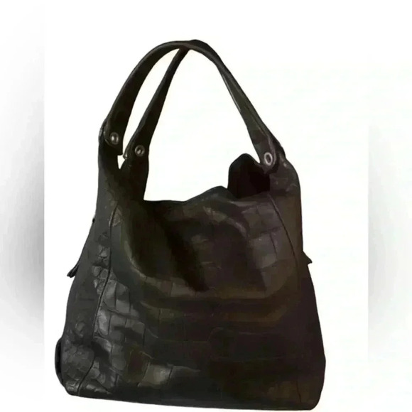 Furla Black Leather Croc‎ Embossed Shoulder Bag Purse - Picture 16 of 16